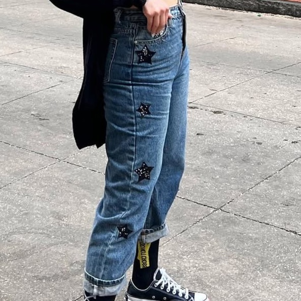 Blue Women’s Jeans with Black Stars